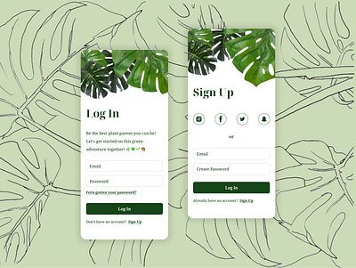 #Daily UI #001 001 daily design green log login plant plants sign signup ui ui design uidaily uidesign