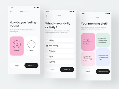 Mobile App On boarding Screens UI activity clean figma fitness fitness app health health app illustration mobile app on boarding screens ui ui design ux ux design