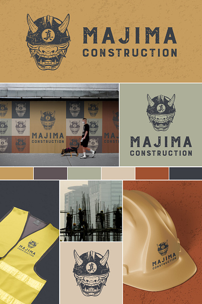 Majima Construction - Logo and Brand Design brand branding construction craft design etsy graphic design hannya illustration logo mark symbol video game