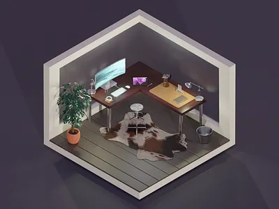 Dream Office Render 3d blender cowhide diorama interior isometric lowpoly moka pot office polygon runway render roman klco