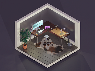 Dream Office Render 3d blender cowhide diorama interior isometric lowpoly moka pot office polygon runway render roman klco