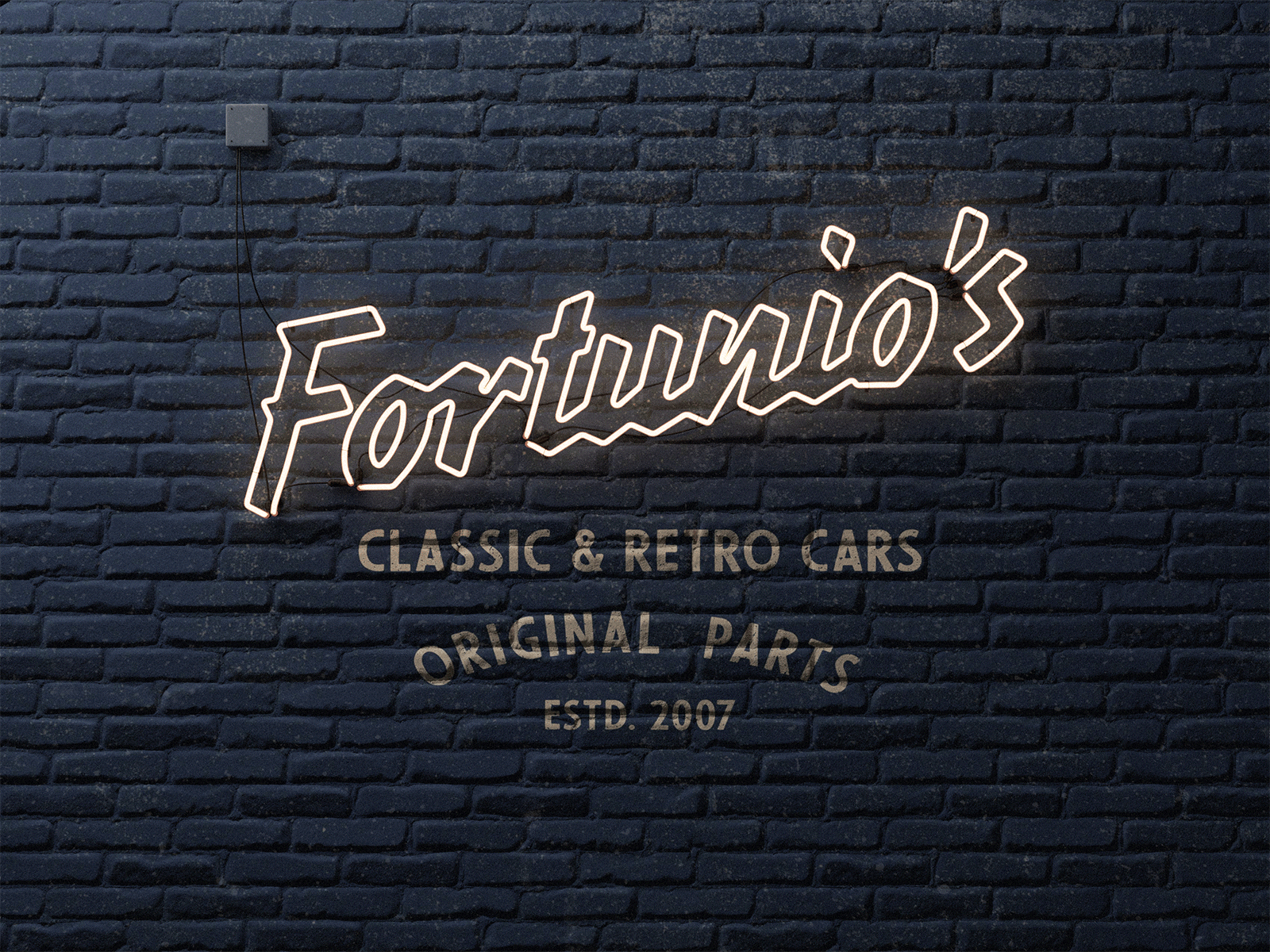 Fortunio's Classic & Retro Cars - Neon Sign 3d americana animation badge design blender branding cinema 4d design environment design garage logo gif illustration logo mechanic mid century motion graphics neon sign retro signage vintage