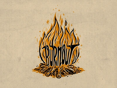 Burnout! burnout campfire design process fire lettering procreate texture vintage