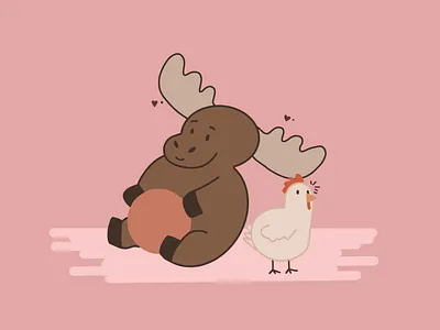 Moose and Chicken (Best Friends) animals chicken design flat friends illustration moose vector