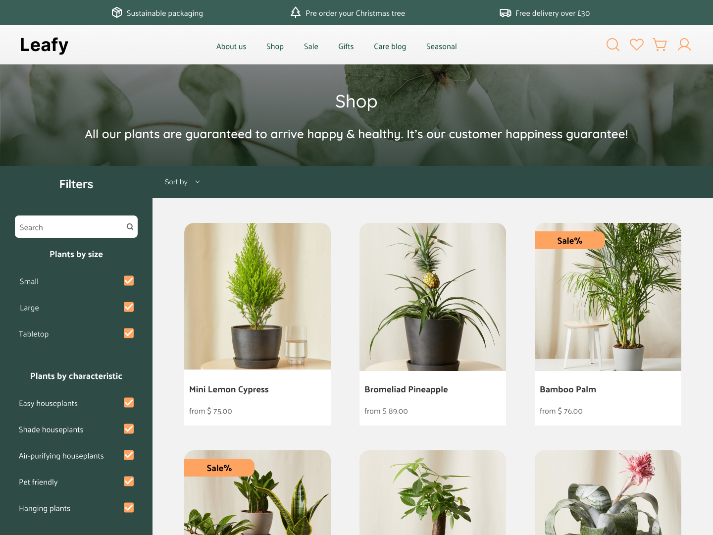 Catalog page for House plants online store by Kateryna on Dribbble