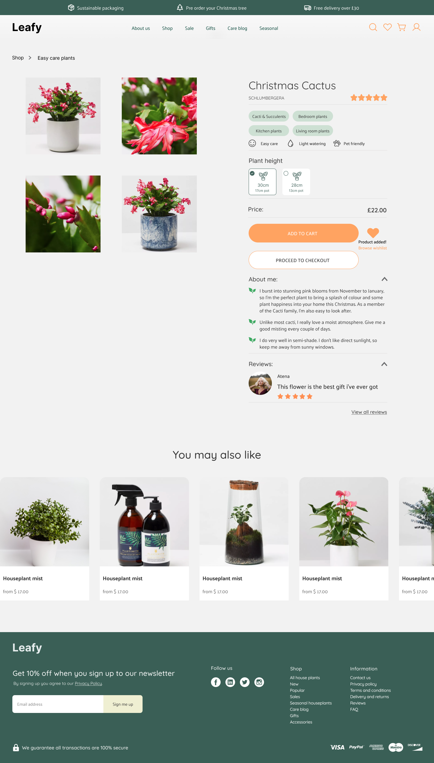 Product page for House plants online store by Kateryna on Dribbble