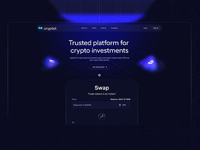 Crypto | Cryptet Landing Page bitcoin blockchain crypto cryptocurrency design ethereum hero design landing landing page nft swap token ui wallet web design website