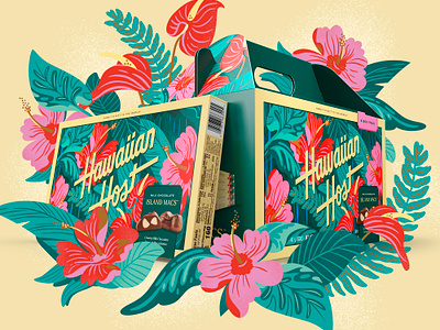 Tropical plant illustrations for Hawaiian Host chocolates drawing flowers hibiscus illustration island jordan kay limited color noise packaging packaging design packaging illustration plants texture tropical