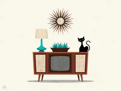 Mid-century_illustration_BRD_3-16-23 cat illustration mid century procreate retro tv vintage