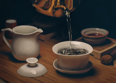 Tea serenity digital digital painting draw illustration still life tea kettle