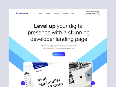 Venture Core ~ Landing Page appdesigner appdevelopment branding developer developerplatform landingpage minimal modern personal website portofolio ui webdevelopment