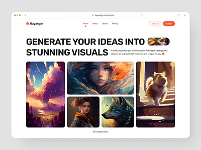 Bayangin - AI Image Generator Landing Page (Hero) ai ai image generator art ai art generator artificial intellegent clean design generator hero hero ai image ai image generator landing page midjourney text to image ui web ai