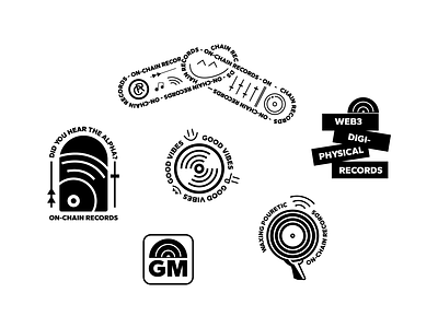 On-Chain Records Stickers black and white illustrator music record record label stickers vinyl web3