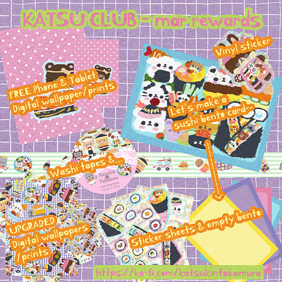 KATSU Club March rewards art art toy bento branding character design cute design designer toy digital download drawing felt illustration lunch box printable sushi