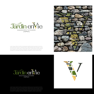 Jardin Envie feminine landscaping leaf logo letter v logo design logo vintage luxury natural stone simple stone