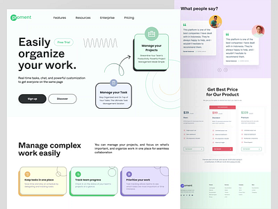 Manage your project ease. | Landing page design. business interface landing page manage mobile app organize your work planning productivity project management saas schedule task taskmanagement teamwork todolist track website