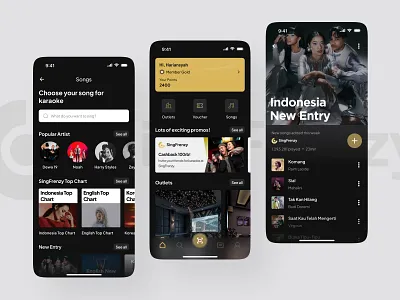 SingFrenzy - Karaoke Integration App dark mode karaoke karaoke app mobile app music music app uid uidesign uiux