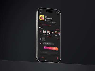 Live Audio. Live Chat app audio chat dark design discussion eight network group invite ios live mic neumorphism people radio social station talk theme ui