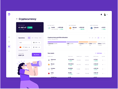 Vizier - mobile and web banking app bank account banking card payment credit card crypto currencies dashboard finance fintech illustration investment light mode line chart modern banking money portfolio savings sidebar trading transactions wallet