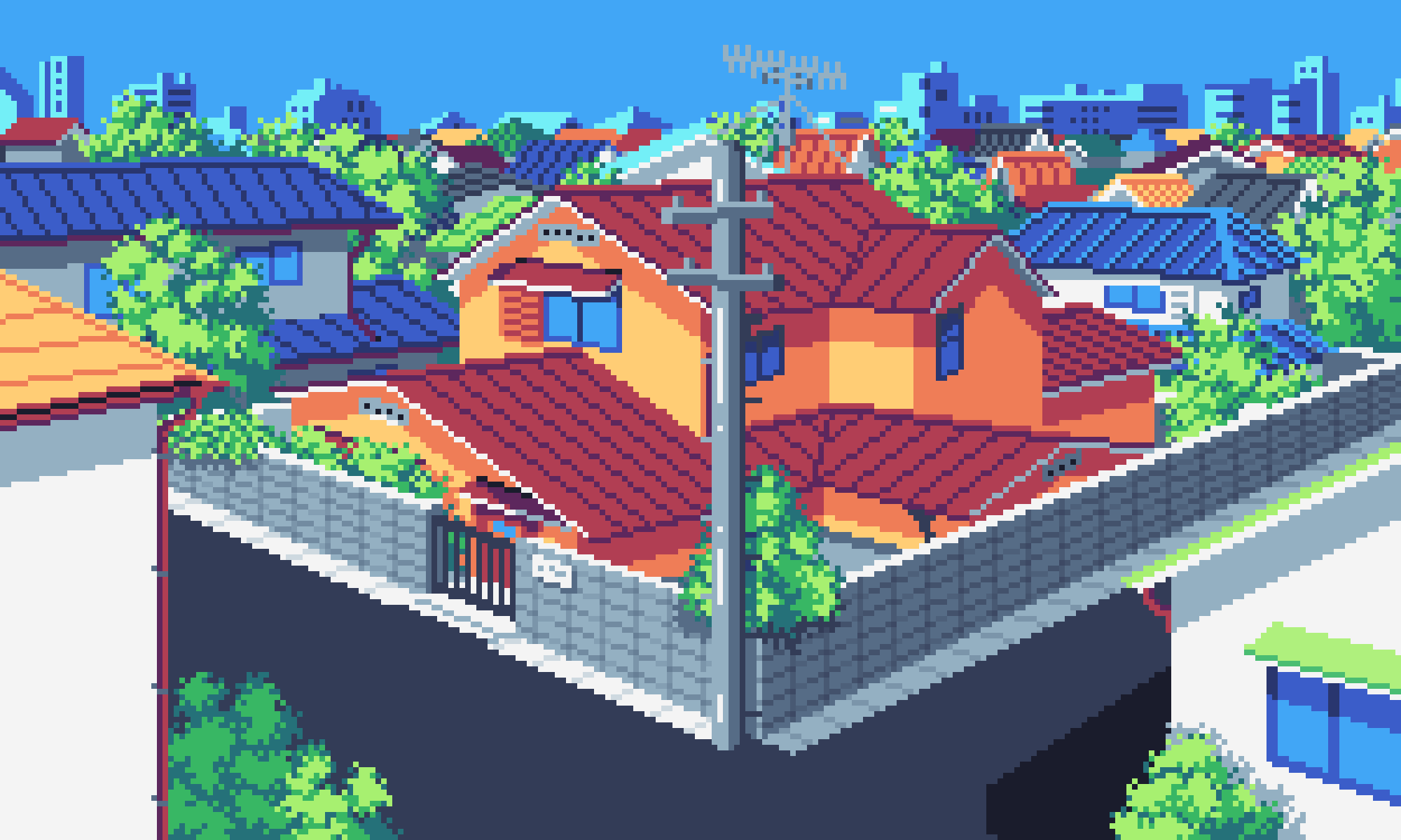 Nobi's Residence 8bit architectural architecture doraemon house illustration perspective pixel art pixelart retro