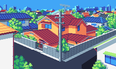 Nobi's Residence 8bit architectural architecture doraemon house illustration perspective pixel art pixelart retro