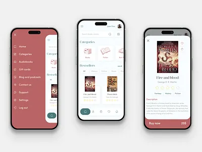 Book Store App app design book shop book shop app book store branding coffe shop design e commerce e commerce app pink shop ui ux website design