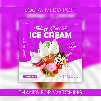 Ice-Cream Social Media / Instagram Post Design agrafixer branding cream design graphic design ice icecream instagrampost socialmediapost