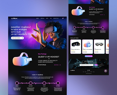 Landing Page dailyui desktop hero section landing page lp mobile ui uichallenge ux uxui visual design vr vr rental web design