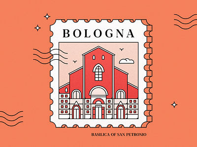Postage Stamp of Bologna, Italy architecture artwork bologna building buildings cathedral design graphicdesign illustration italy italy illustration lineart stamp stamp collection stamp design travel travel illustration vector vector graphics vectorart