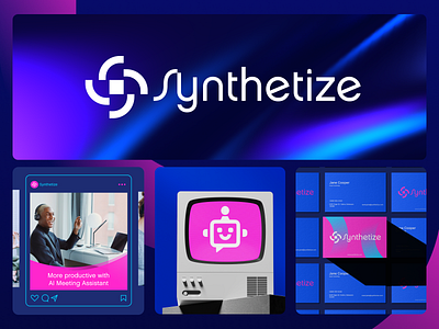 Synthetize- brand identity ai artificial inteligence branding design gradient graphic design identity logo meeting purple record startup template transcribe vibrant webdesign zoom
