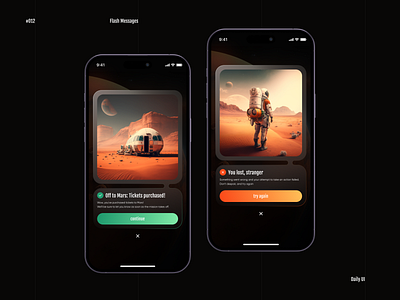 Daily UI - #12_Flash message alert alert message booking concept daily ui design error fail flash message mars message mobile app service success tickets toast travel ui ux