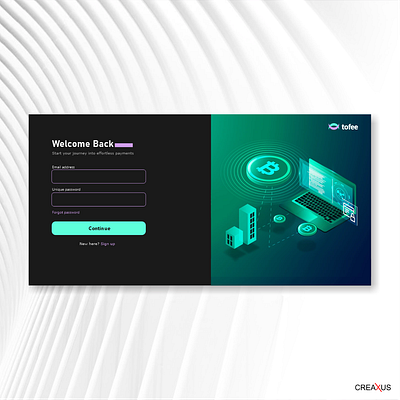 Tofee login landing page sample branding design finance graphic design landing page login page logo design ui user interface web application web interface webpage design website website design