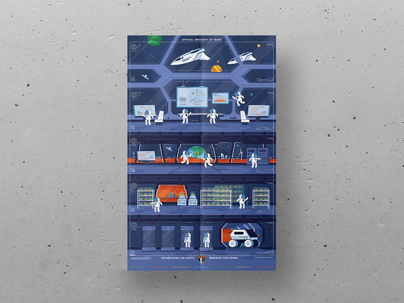 Space poster astronaut branding brewery craft beer design earth graphic design hops icon icon set illustration mars nasa planets space ships space station space x star vector