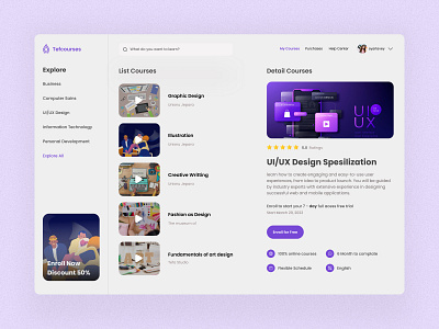 TEFA - Dashboard Courses courses dashboard design designer illustration ui ui ux uiux user experience user interface web