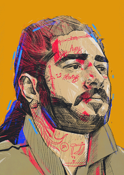 Post Malone character illustrated illustrated portrait illustration illustrator people portrait portrait illustrated portrait illustration portrait illustrator post malone procreate rapper
