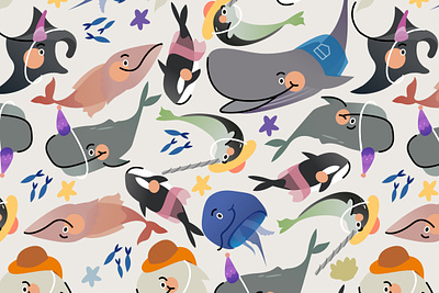 Whale Fashion Seamless Pattern animal illustration inspiration pattern sea whale