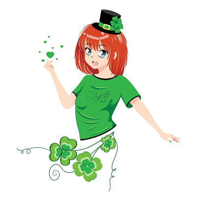 Happy St. Patrick's Day! anime branding design girl graphic design happy st. patricks day! home decor illustration irish logo poster shamrock vector