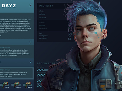 Character Editor blue blue hair branding character character editor cyberpunk design editor figma game graphic design illustration midjourney motion graphics photoshop promo screen shooter ui web design young man