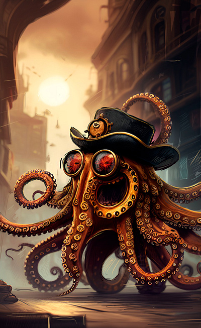 Steampunk Octopus art illustration photoshop