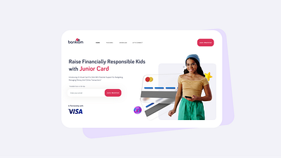 Bankiom Junior Card | Landing page banking financial landing page ui uiux virtual card visual design webdesign