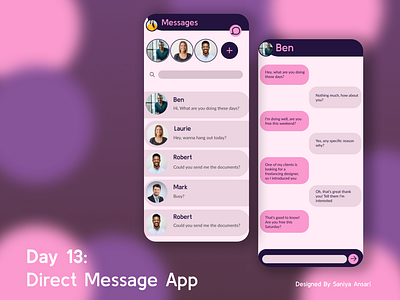 Direct Message App Design(Chat App) app branding dailyui design graphic design illustration logo ui ux vector