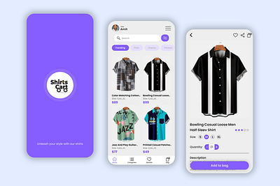 Ecommerce App UI Design Concept for "ShirtsCart" App app branding design graphic design illustration logo typography ui ux vector