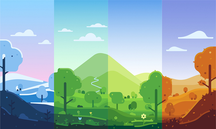 4 Seasons landscape illustration by Alisher Isagaliev on Dribbble