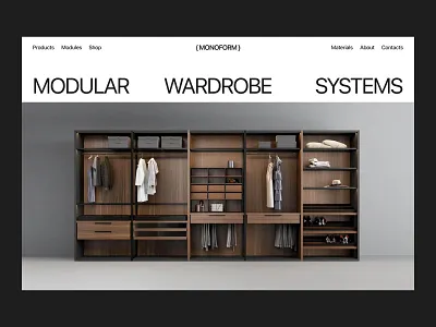 Monoform — wardrobe furniture website aesthetic clean decor design dressroom e commerce furniture furniture manufacturing homepage interior design landingpage minimal scandi swiss style ui ux wardrobe web web design webdesign