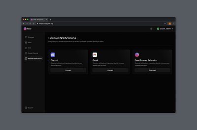 Peer – Opt-in Notification system(Receive Notifications) blockchain design interface minimal ui web app web3