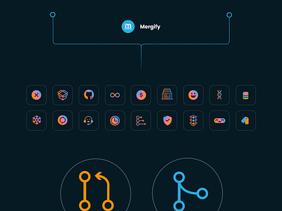 Mergify ✱ Icon library blue gradient icon library merge merging multicolor orange pink saas tech