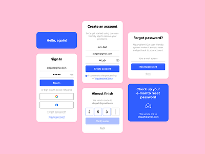 Sign In / Create account clean components forgot password form minimal register sign in sign up ui ux verify code