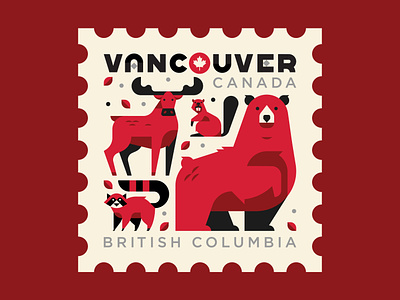 Vancouver Stamp bear beaver canada character design geometric illustration line moose raccoon spot illustration stamp vector