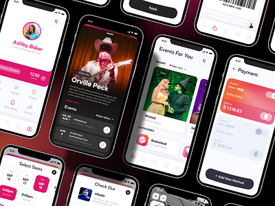 Online Ticket Marketplace App UI artist page concerts dark mode event app event page events feed interface mobile app mobile app ui online ticket marketplace payment options payment settings profile profile settings ticket app ticket marketplace ui ux