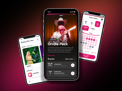 Online Ticket Marketplace App UI app artist page calendar date selection event feed event page feed interface mobile app online ticket marketplace seat selection ui ux